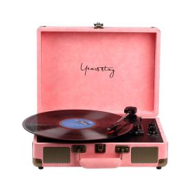 Leather Case Bluetooth Phonograph Turntable (Option: Pink-US)