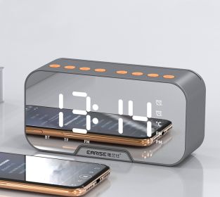 Alarm Clock Clock Wireless Bluetooth Speaker Mini Home Outdoor Card Subwoofer Computer Audio (Option: Gray-USB)