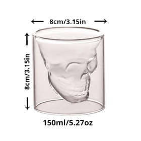 1pc Coffee Mug Double-Layered Transparent Crystal Skull Head Glass Cup For Household Whiskey Wine Vodka Bar Club Beer Wine Glass (Color: 150ml)