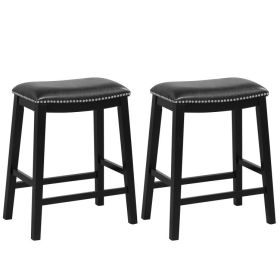 26 Inch Counter Height Bar Stool Set of 2 with Upholstered Seat (Color: Black)