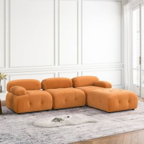 Modular Sectional Sofa, Button Tufted Designed and DIY Combination,L Shaped Couch with Reversible Ottoman, Navy Velvet (Color: Orange, Material: Velvet)