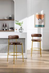 COOLMORE Bar Stools Industrial Pub Barstools with Back and Footrest, Modern Armless Bar Height Stool Chairs Set of 2 (Color: Brown + PU)