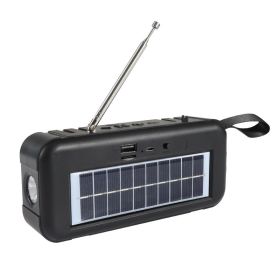 Solar Flashlight With Antenna Radio Card U Disk Wireless Bluetooth Audio (Color: Black)